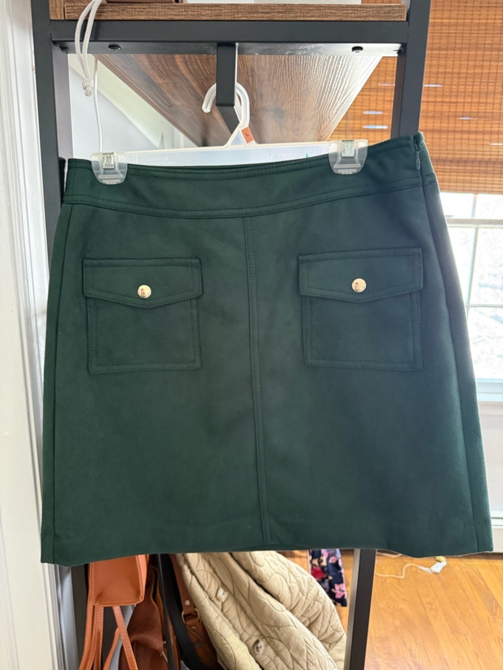 LOFT Dark Green Mini Skirt with Front Flap Pockets